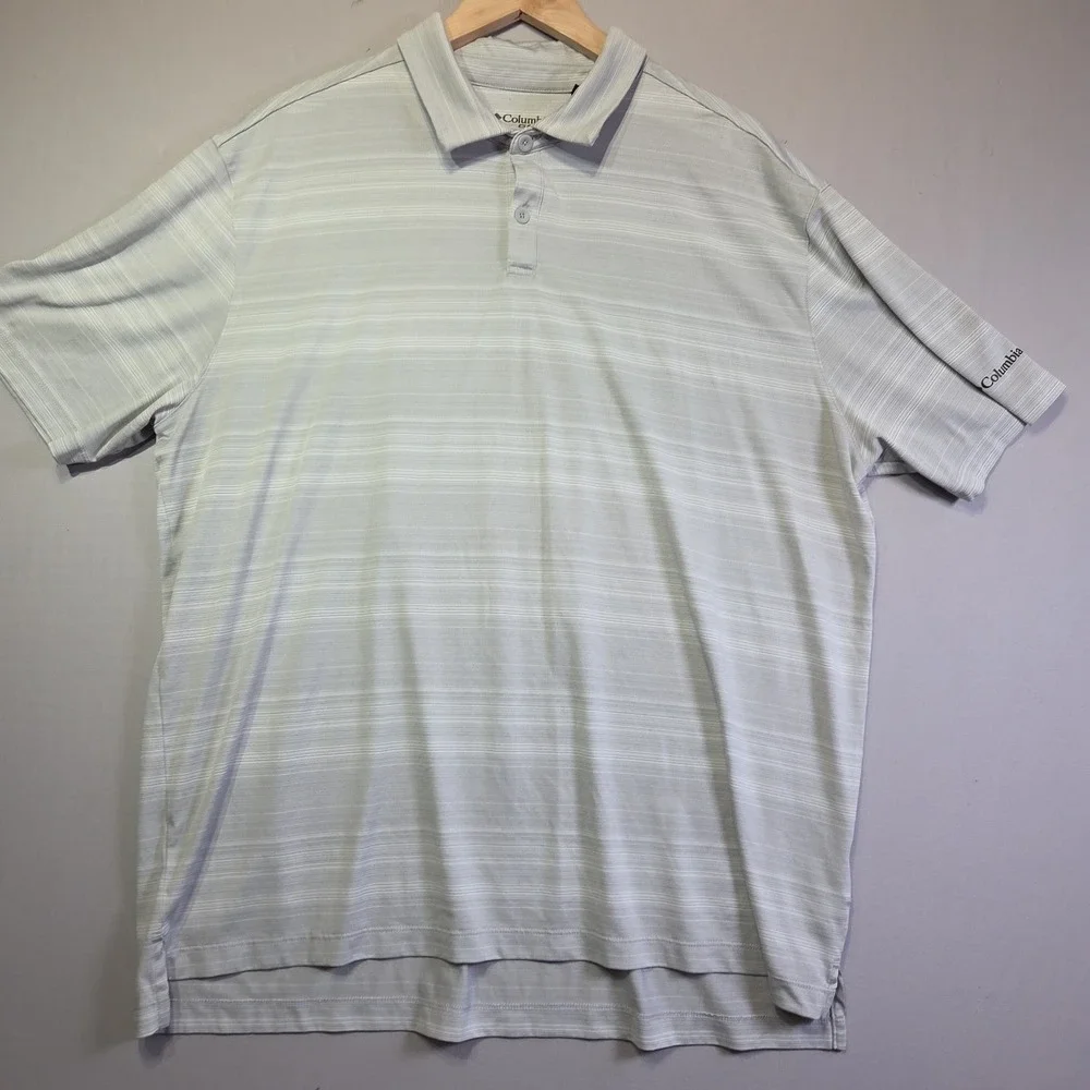 Columbia Golf Polo Shirt Men's XXL Gray Striped Performance Short Sleeve